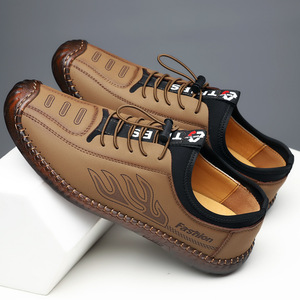 Mocassins en cuir décontractés pour hommes, marron, à enfiler, talon bas, cousus main, semelle souple, design tendance, origine Wenzhou - Product Image 4