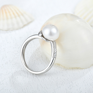 YILUN <span class=keywords><strong>Bague</strong></span> de fiançailles en argent sterling 925 avec perles et zircon cubique plaqué rhodium et grande <span class=keywords><strong>bague</strong></span> en perles bijoux pour femmes - Product Image 3