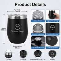 Mug à café en acier inoxydable de 12 oz avec logo personnalisé, tasse à œufs, gobelet à vin à double paroi isolé sous vide avec couvercle
