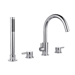 Robinet <span class=keywords><strong>de</strong></span> baignoire <span class=keywords><strong>de</strong></span> luxe 4 trous en laiton avec douchette, finition noir mat, monocommande, montage sur pont, eau chaude et froide thermostatique - Product Image 4