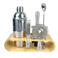 Kit de shaker pour barman Maker Bartender Silver 750 ml avec support en bambou, accessoires, outils, acier inoxydable, coffret cadeau pour bar à cocktails