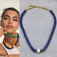 Comiya - Collares de Perlas de Acero Inoxidable con Cuentas Multicolores Chapadas en Oro Vintage, Collares con Colgante de un Solo Círculo, Regalo para Mujer