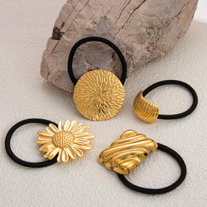 Pinza de pelo geométrica con lazo de flores impermeable de acero inoxidable chapado en oro PVD al por mayor, accesorios para mujeres y niñas - Product Image 3