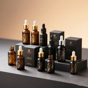 ขวดแก้วขนาด 30 มล. สำหรับเครื่องสำอางแบบหยดพร้อมฝาปิดสีทองทรงกลมสีเหลืองอำพัน ใช้ได้กับก้านไม้หอมปรับอากาศ  สามารถพิมพ์โลโก้ได้ตามต้องการ - Product Image 2