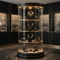 Eck-Schmuckvitrine Mattschwarz Gold LED Gebogene Glasvitrine für Luxus-Boutiquen