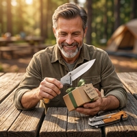 Couteau de poche à manche en bois avec gravure de poisson requin, couteau pliant gravable, cadeau de Noël pour la cuisine, en stock aux États-Unis