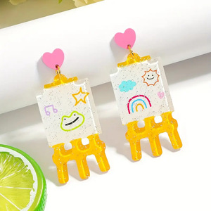 Carnet de croquis en acrylique mignon de la saison scolaire, mini-support, soleil, nuages, amour, boucles d'oreilles - Product Image 4