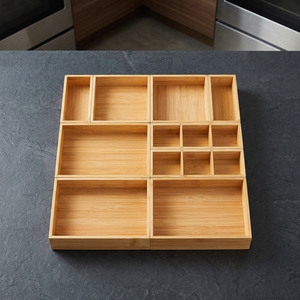 Set 9 Eco-Friendly American Style Bamboo Wood Rectangle Storage <b>Boxes</b> Lacquer Finish Kitchen Desk Drawer Bin for <b>Tea</b> Cutlery - Product Image 2