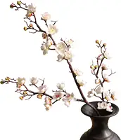 Flores artificiales de cerezo de seda, tallo largo de 37 pulgadas con brotes, albaricoque japonés realista para centro de decoración del hogar