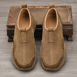 Chaussures bateau en cuir respirant pour hommes, bout rond, chaussures décontractées d'été, semelle extérieure en caoutchouc, semelle intermédiaire en EVA, doublure en cuir véritable - Product Image 2