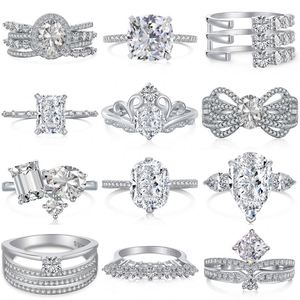 Sparkle Fashion S925 Silver <b>Rings</b> Jewelry Women Diamond Moissanite 8A Crushed <b>Iced</b> Out Cut Zirconia Wedding Engagement <b>Ring</b> - Product Image 5