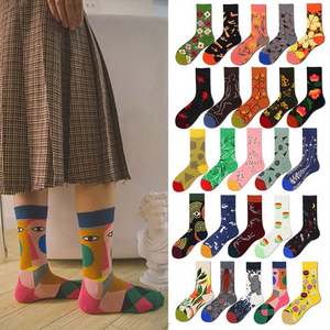 <span class=keywords><strong>Marque</strong></span> Ins Coréen Français Abstrait Illustration de Fleurs Street Fun Homme Femme Couples Longueur Moyenne Chaussettes Florales - Product Image 2
