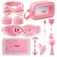 Ensemble de soins de beauté et spa 11 pièces avec masques pour les yeux, rouleau de jade, grattoir Gua Sha, brosse nettoyante, bandeau et trousse à cosmétiques