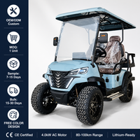 Voiturette de golf électrique 4 places, 35 km/h, autonomie 90 km, système multimédia, pneus en alliage de 14 pouces, châssis en acier, sièges en cuir PU, pour usage en station balnéaire