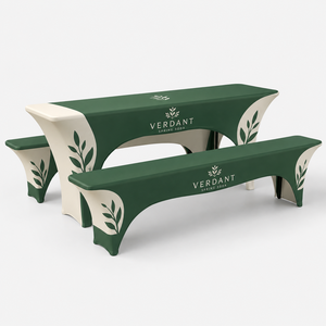 Flame Retardant Option Beer <b>Table</b> <b>Bench</b> and Picnic Cover Set with NFPA 701 Support for Commercial Events - Product Image 1