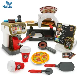 Huiye Mainan Peralatan Dapur Anak-anak, Set Mainan Dapur Real Memasak Pizza Kopi dengan Sounduntuk Anak-anak