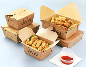 Custom Printed Disposable Kraft Paper Lunch Boxes for Food Takeaway