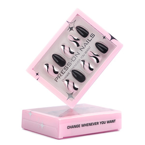 เล็บสั้นสีดำอัลมอนด์ฝรั่งเศสแบบสั้น30ชิ้นมีดีไซน์ <span class=keywords><strong>GD19</strong></span> - Product Image 5