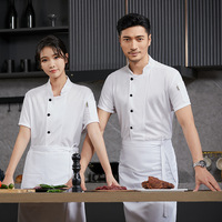 Seragam Koki Unisex Lengan Pendek Bahan Polyester Mesh Bernapas dengan Logo Kustom Grosir untuk Restoran, Hotel, Dapur, Semua Musim