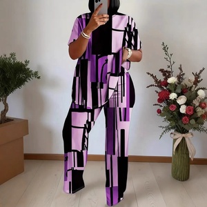 Ensemble 2 pièces pour <span class=keywords><strong>femmes</strong></span> <span class=keywords><strong>grandes</strong></span> <span class=keywords><strong>tailles</strong></span> XL-6XL, style vacances, imprimé à carreaux, printemps et été - Product Image 4