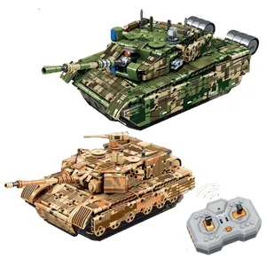 Mainan tangki pengendali jarak jauh seri militer, mainan blok bangunan Model konstruksi tangki rc teknologi 2.4G baru