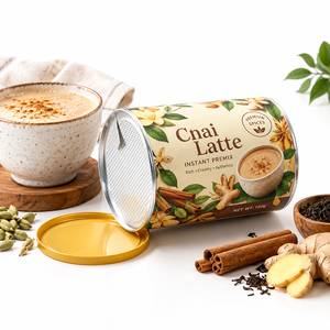 Emballage en tube cylindrique rond biodégradable de qualité alimentaire, design personnalisé, pour poudre de crème anglaise, poudre de pudding, poudre de chai instantané, variété de boissons au lait - Product Image 2