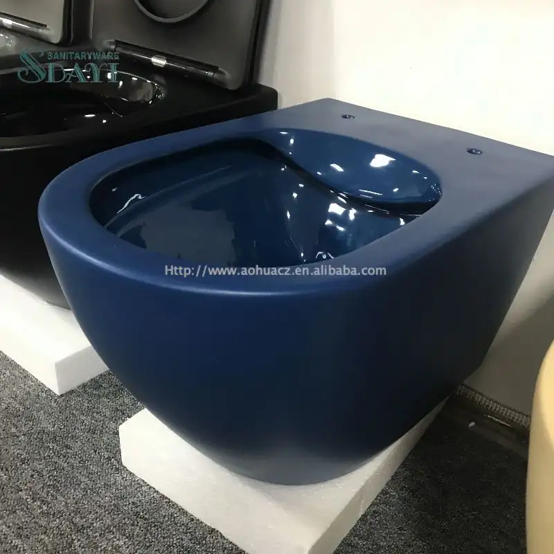 Assento de banheiro suspenso sem aro de cerâmica SDAYI CE moderno azul fosco interior brilhante cor dupla para banheiro