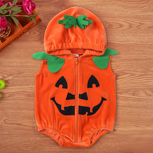 Vêtements pour bébés nouveau-nés, combinaison à thème citrouille orange, sans manches, à capuche avec accents de feuilles, vêtements pour nouveau-nés, festival d'automne - Product Image 4