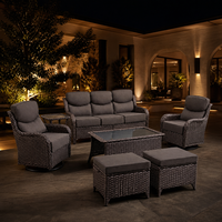 Ensemble de salon de jardin en rotin 7 pièces moderne et durable avec table basse pivotante et poufs pour jardin, cour et salle à manger