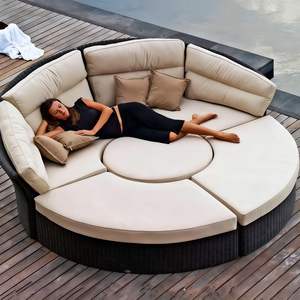 Venta al por mayor de alta calidad PE ratán impermeable <span class=keywords><strong>playa</strong></span> <span class=keywords><strong>desmontable</strong></span> redondo <span class=keywords><strong>tumbona</strong></span> con dosel jardín Patio piscina - Product Image 1