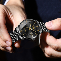 Montre de luxe pour homme LG89150 noire ultra-fine, à quartz, avec date, étanche, en acier inoxydable, bracelet 20 mm, aiguilles simples, finition diamant doré