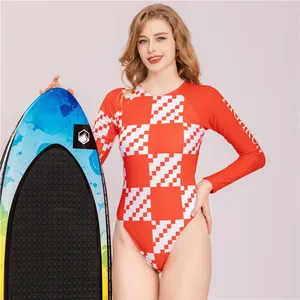 Erupção Guarda T-Shirt Femmes Kleding Folha de Palmeira de Surf Manga Longa das Mulheres One Piece Swim Suit Atlético SweatshirtsH