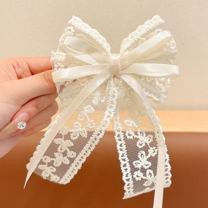 Superbe pince à cheveux en dentelle avec nœud, grande taille 10x15cm, pour frange latérale, pince bec de canard, style ballet, bandeau quotidien - Product Image 3