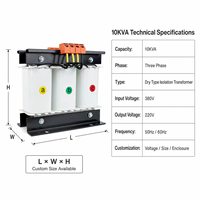 Transformateur d'isolement triphasé industriel 15 kVA 380 V vers 220 V à enroulement en cuivre pour alimentation de machines CNC et d'échographes