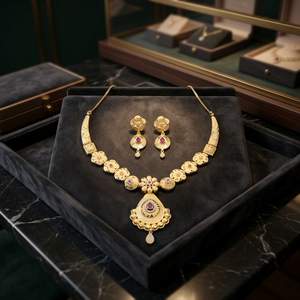 Collares de moda chapados en oro de 14K, 18K, 24K de latón al por mayor con piedras AD, conjunto de joyería tradicional de oro laminado AD - Product Image 2