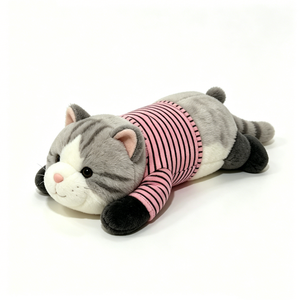 Customized Grey and white <b>cat</b> stuffed animal,Reclining <b>cat</b> <b>plush</b> toy,Soft <b>cat</b> body pillow, Fluffy tabby <b>cat</b> stuffed toy - Product Image 1