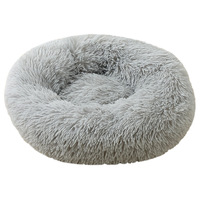 Coussin rond pour animaux de compagnie, doux et luxueux, en peluche rose, gris et blanc, motifs personnalisables, fabricant en gros, respectueux de l'environnement
