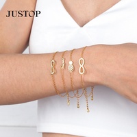 Bracelet à breloques en acier inoxydable plaqué or 18 carats, bijoux tendance pour femmes, marque Justop, vente en gros, fabriqué en Chine, MOQ 10 pièces