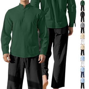 เสื้อเชิ้ตแขนยาวผู้ชาย รุ่น Df-164169 คอตั้ง ผ้าฝ้ายลินินเนื้อบาง สีพื้น สไตล์ลำลอง สำหรับใส่ในฤดูใบไม้ผลิและฤดูใบไม้ร่วง เหมาะสำหรับใส่ในชีวิตประจำวัน - Product Image 4