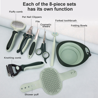 Vente en gros d'usine, logo personnalisé, kit de toilettage pour animaux de compagnie 8 en 1, produits de toilettage pour chats, ensemble de brosses pour chiens