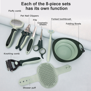 Vente en gros en usine de produits de toilettage 8 en 1 pour chats de voyage avec logo personnalisé kit de toilettage pour animaux de compagnie ensemble de brosses pour chiens - Product Image 2