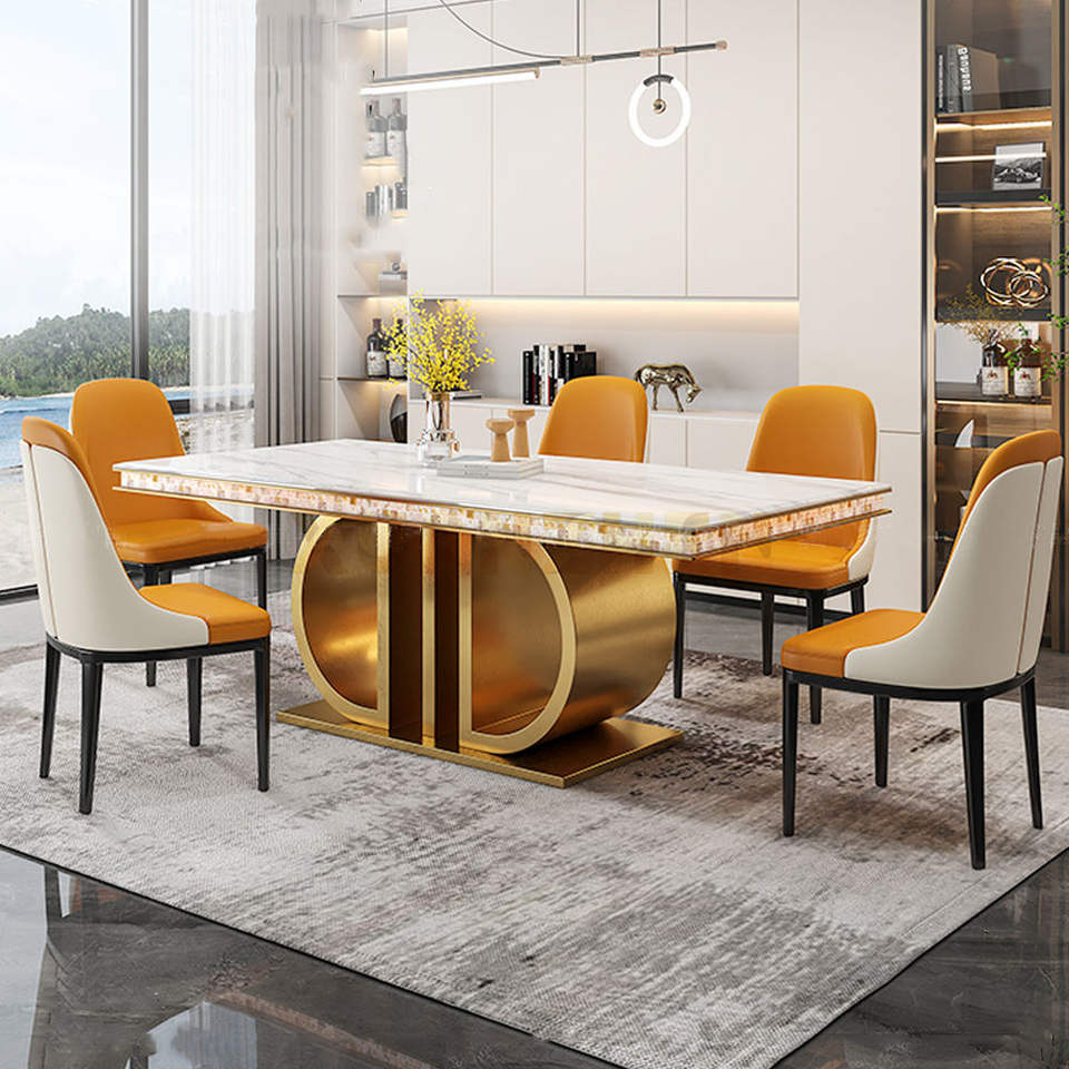 Modern Luxury Gold Mirrored Marble Dining Table Set 8 Seater Metal ...