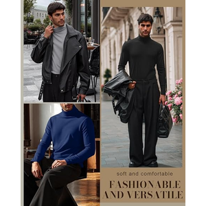 Pull à col roulé thermique doublé en polaire pour homme, manches longues, chaud pour l'hiver, couche de base douce et extensible - Product Image 2