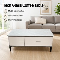 Vente en gros : Meuble de rangement de salon luxueux, moderne et minimaliste, en bois à texture pierre, avec tiroirs à fermeture automatique et panneau en verre technologique, grande capacité de rangement