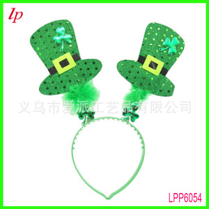 Bandeau chapeau trèfle irlandais avec plumes et paillettes, mini chapeau haut de forme, accessoire de tête pour la fête de la Saint-Patrick, unisexe, printemps-été - Product Image 1