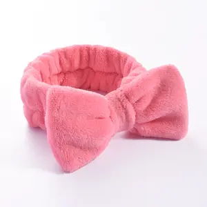 Số lượng lớn thường xuyên màu hồng dệt Spa facial make up Head tóc ban nhạc Bow xu hướng flannel Terry vải hoa Puffy Headband biểu tượng tùy chỉnh