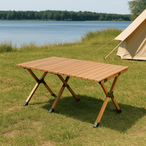 Portátil con asa mesa de madera al aire libre - Product Image 3