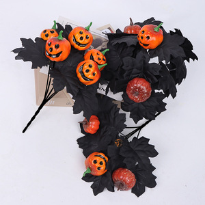 Ramo de calabazas de Halloween fácil de conseguir, decoraciones de flores de seda con hojas de arce negras para mesa, decoración del hogar y fiestas. - Product Image 1
