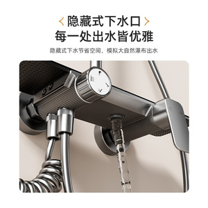 <b>Shower</b> Set Aluminum Alloy Rectangle Wall Mounted Adjustable Rain Hot Cold <b>Control</b> Three Speed Booster Faucet - Product Image 2
