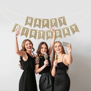 Bannière Joyeux Anniversaire à Paillettes, Drapeaux Lettres Dorées, Décoration de Fête Élégante pour Célébrations d'Anniversaire - Product Image 1